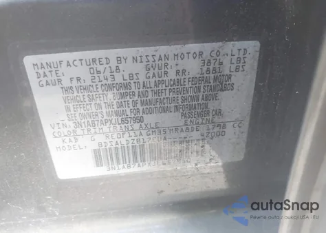 2018 Nissan Sentra Sv z USA, uszkodzony, nr VIN 3N1AB7APXJL657950